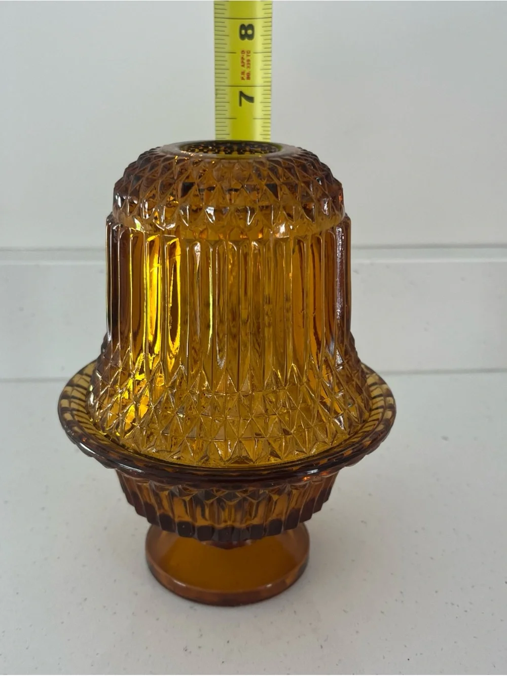 Vintage Indiana Glass Amber Diamond Point Fairy Lamp